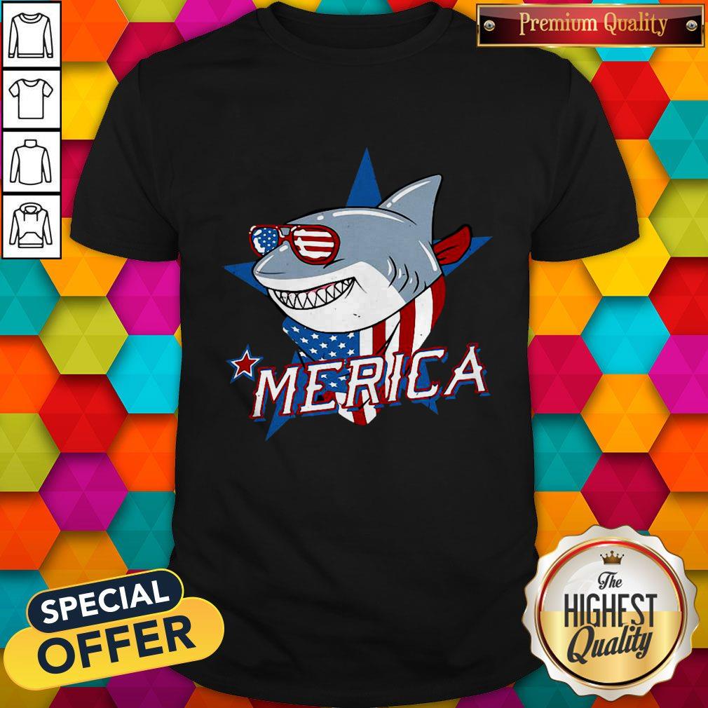 Funny Shark Merica American Flag Shirt