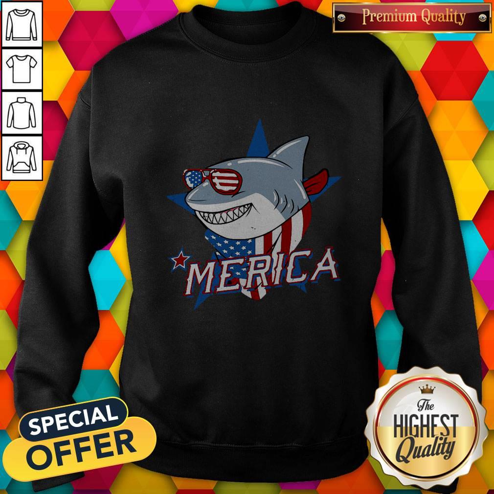 Funny Shark Merica American Flag Shirt