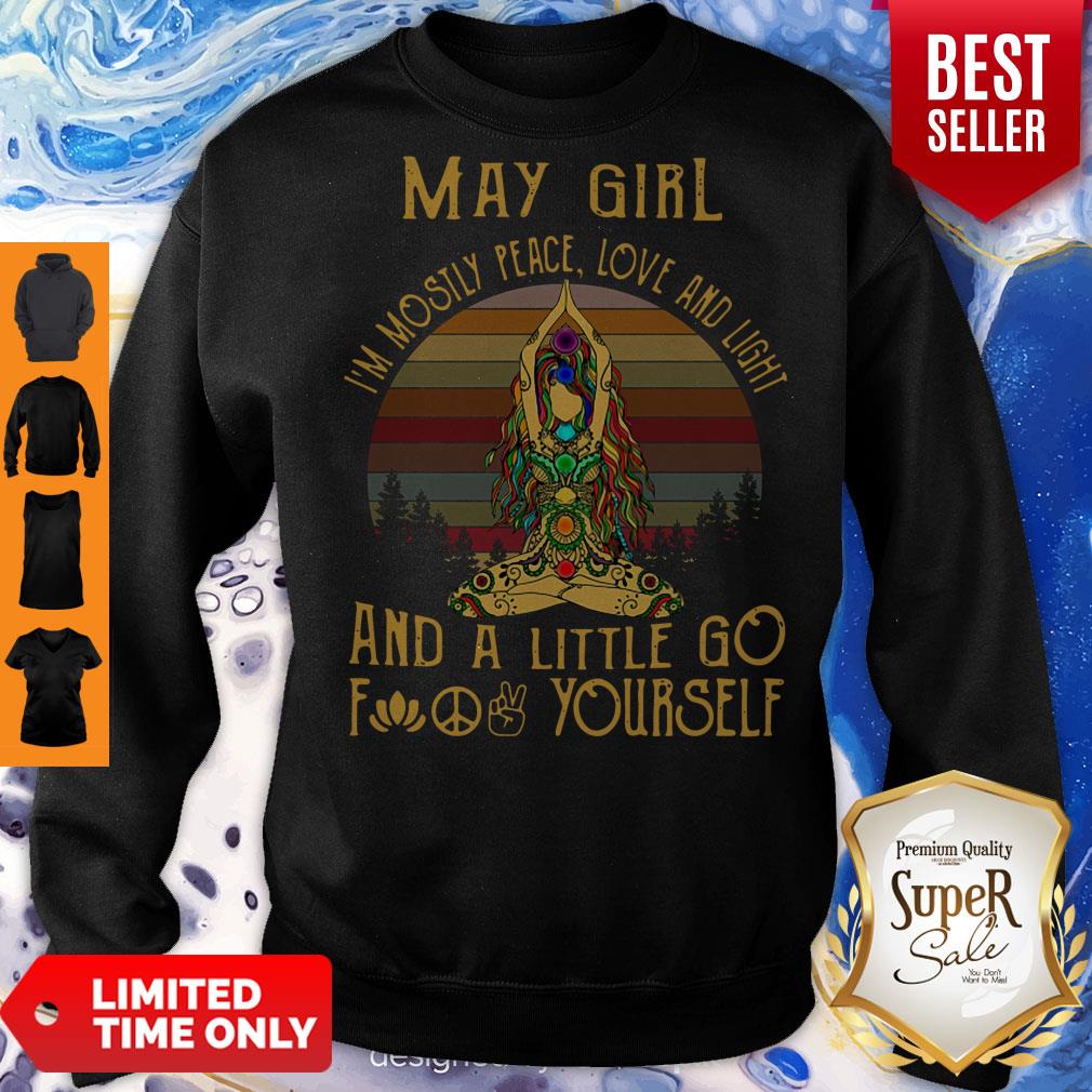 Funny Vintage Yoga May Girl Im Mostly Peace Love And Light Shirt