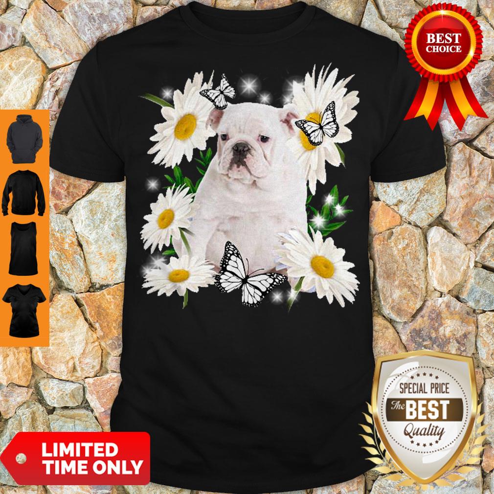 Funny White English Bulldog Daisy Flower Classic T-Shirt