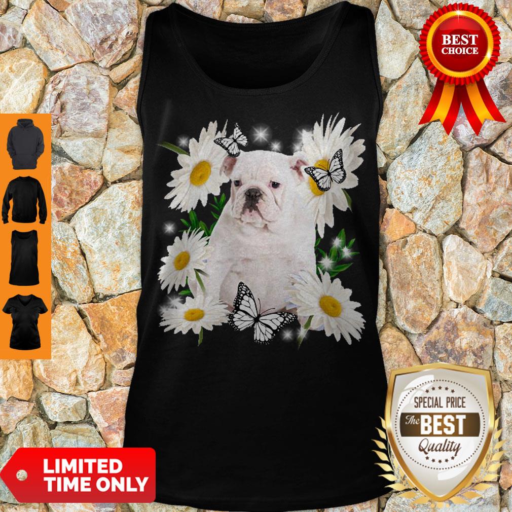 Funny White English Bulldog Daisy Flower Classic T-Shirt