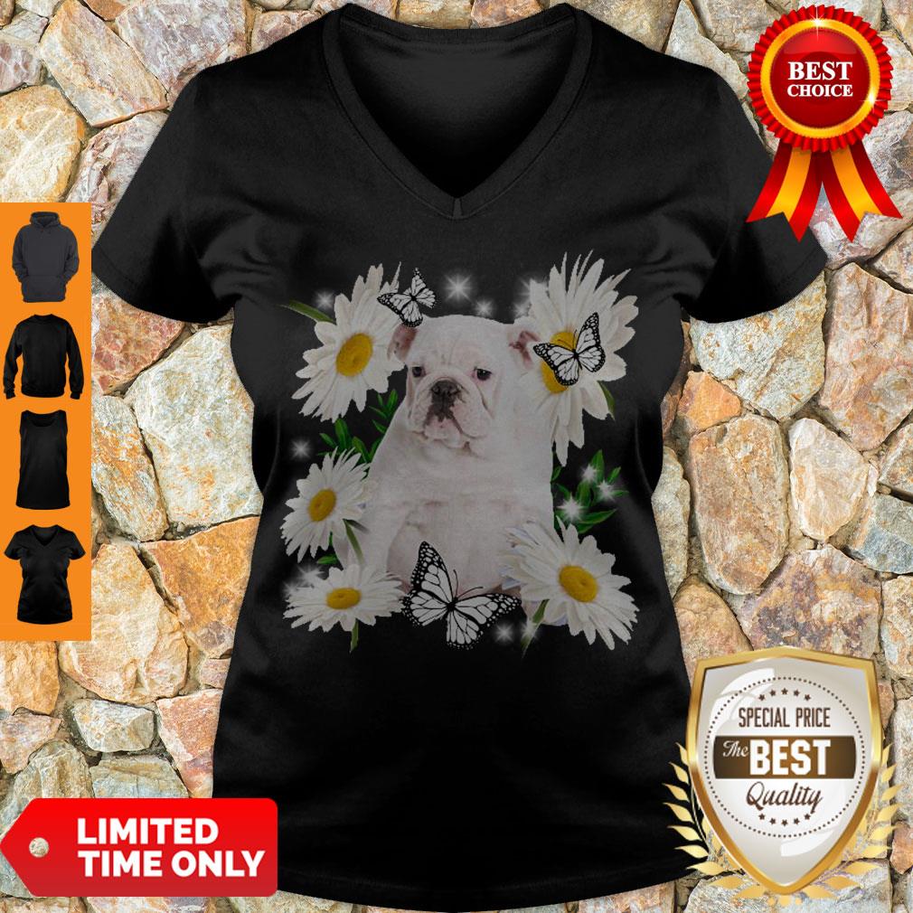 Funny White English Bulldog Daisy Flower Classic T-Shirt
