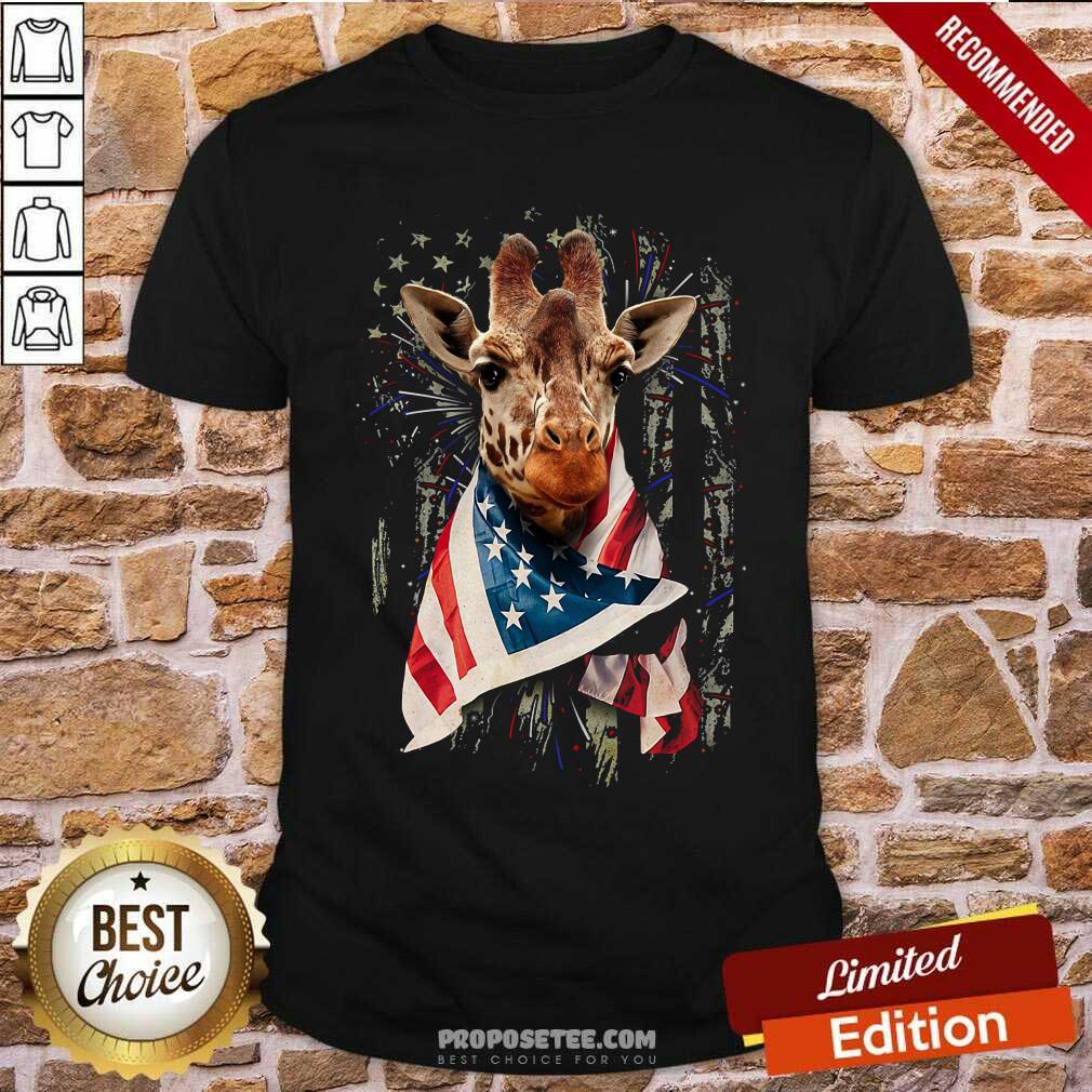Giraffe Cool American Flag Shirt