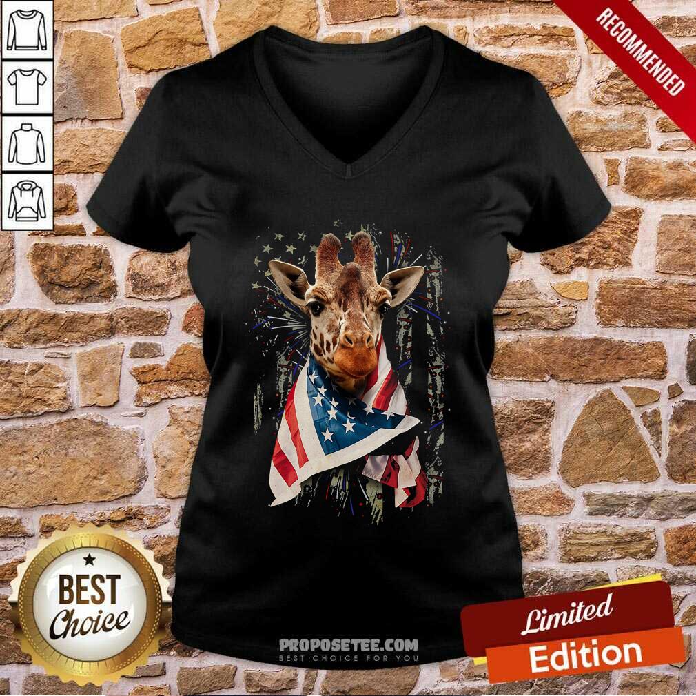 Giraffe Cool American Flag Shirt