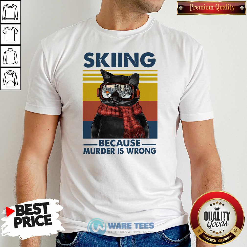 Good Black Cat Skiing Because Murder Is Wrong Vintage Retro Shirt
