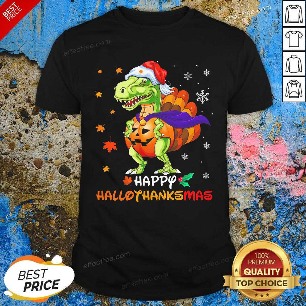 Good Dinosaur T-rex Santa Happy Hallothanksmas Shirt