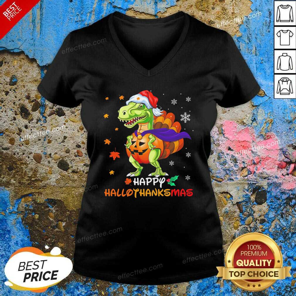 Good Dinosaur T-rex Santa Happy Hallothanksmas Shirt