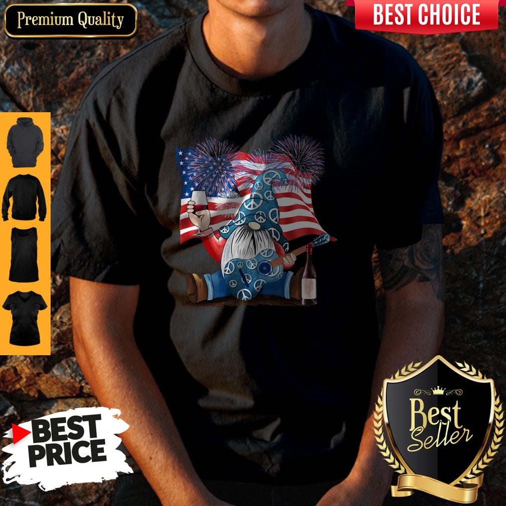 Good Gnomes Wine Guitar American Flag Veteran Independence Day Shirt