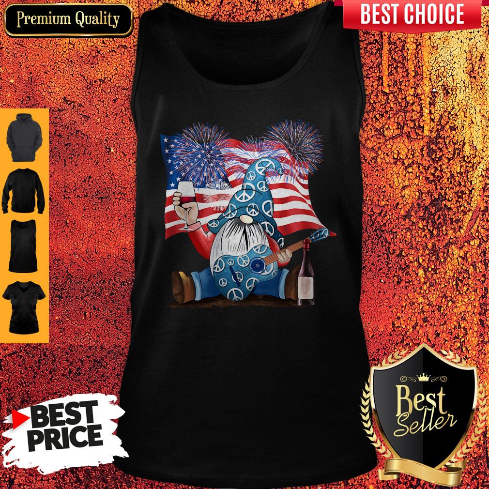 Good Gnomes Wine Guitar American Flag Veteran Independence Day Shirt
