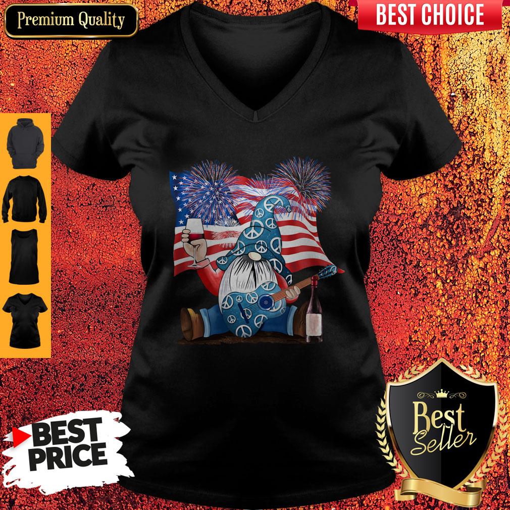 Good Gnomes Wine Guitar American Flag Veteran Independence Day Shirt