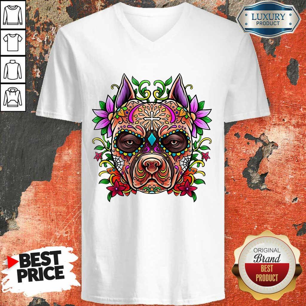 Good Pitbull Sugar Skull Day Of The Dead Holiday Cool Gift Shirt