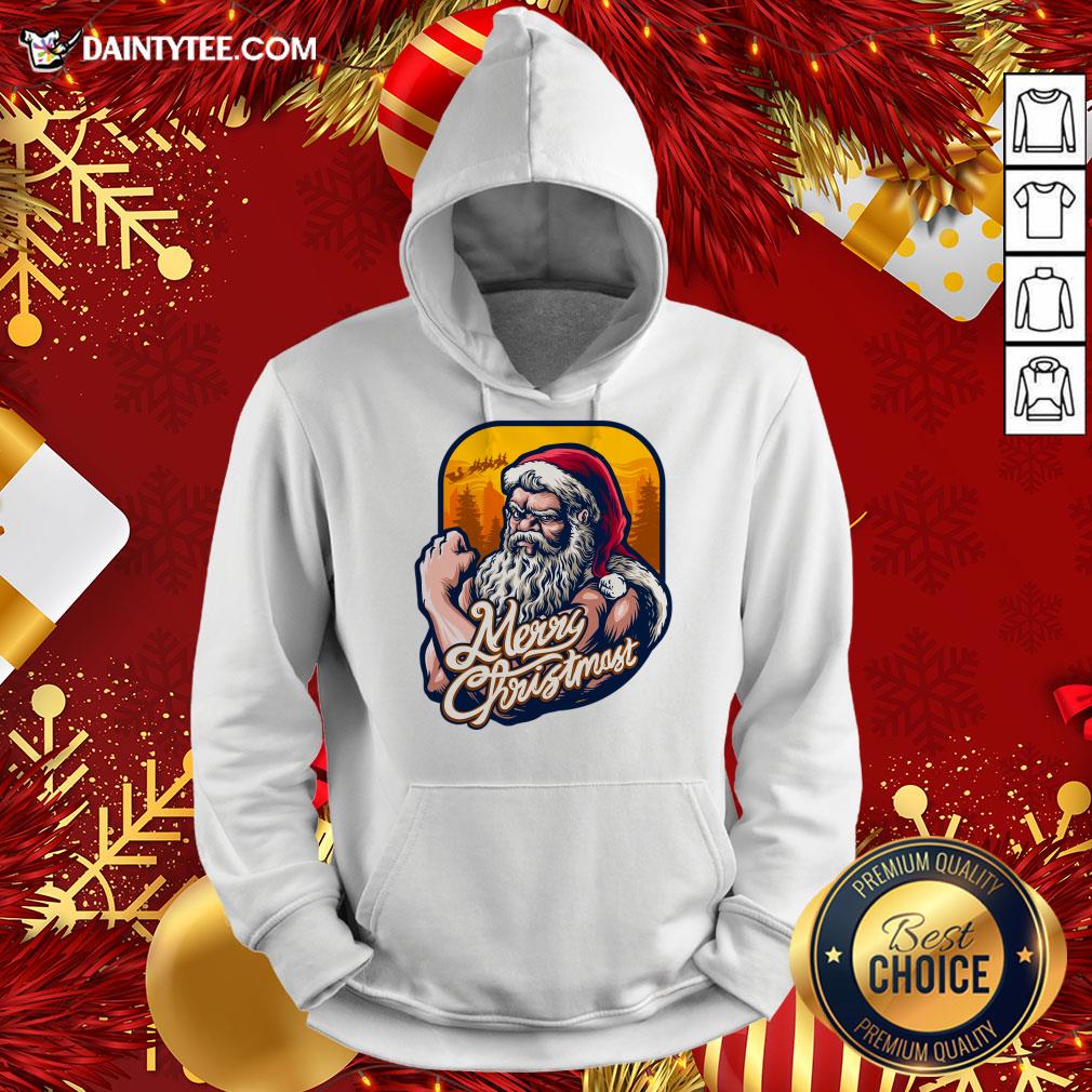 Good Xmas Strong Cool Santa Claus Merry Christmas With Background Tree T-Shirt