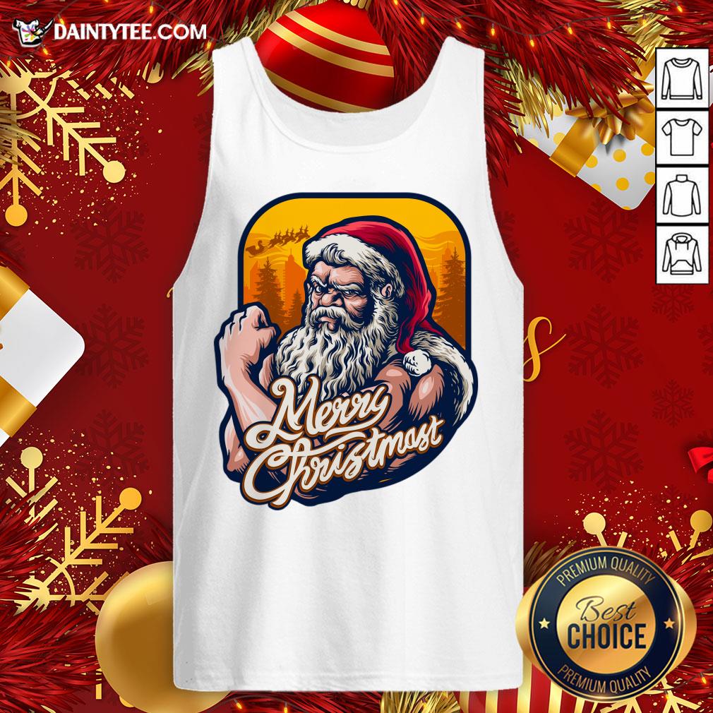 Good Xmas Strong Cool Santa Claus Merry Christmas With Background Tree T-Shirt