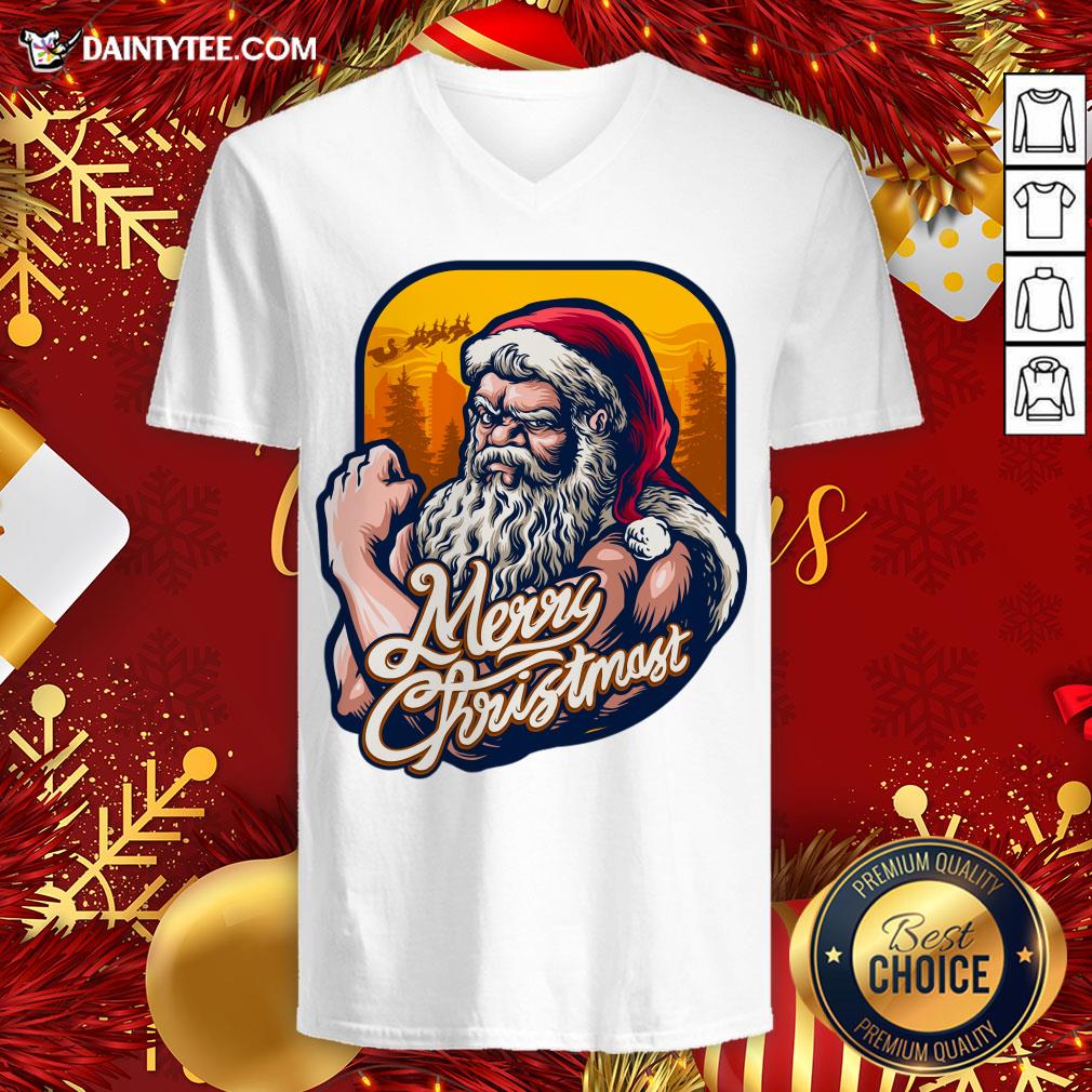Good Xmas Strong Cool Santa Claus Merry Christmas With Background Tree T-Shirt