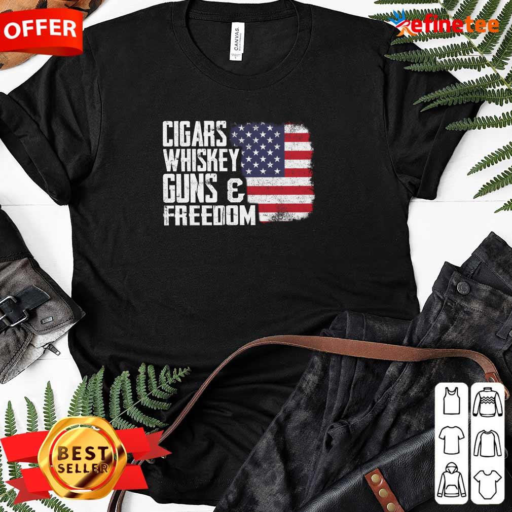 Great Cigars Whiskey Guns And Freedom American Flag Shirt