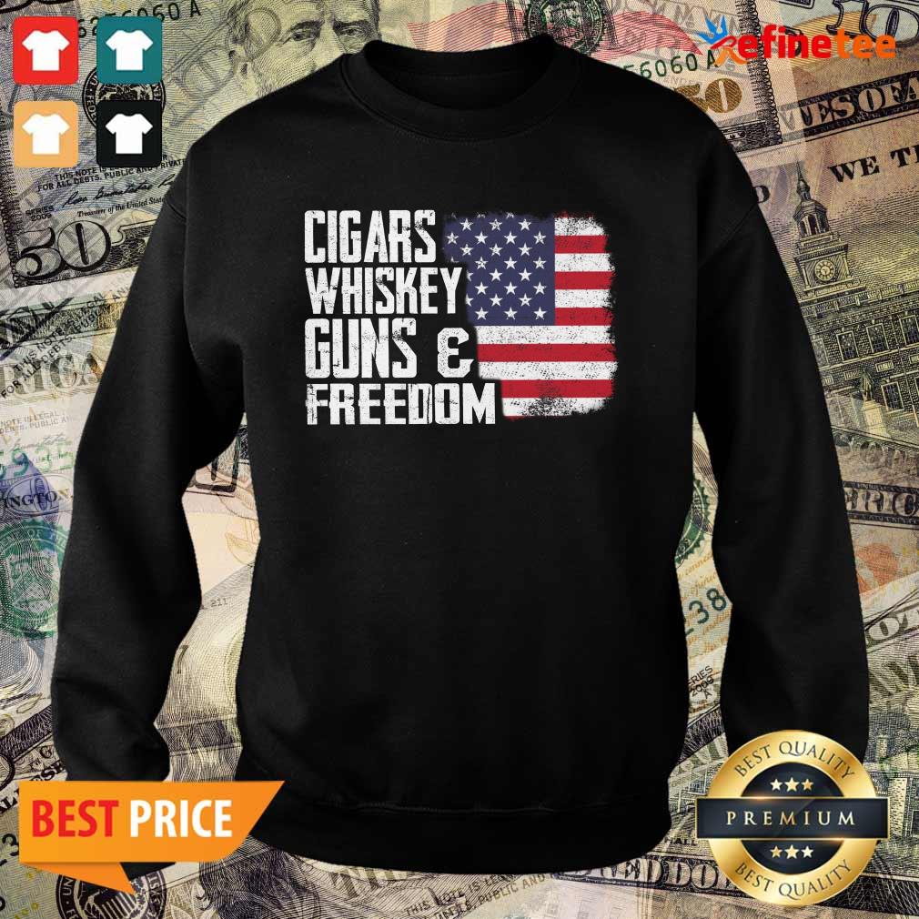 Great Cigars Whiskey Guns And Freedom American Flag Shirt
