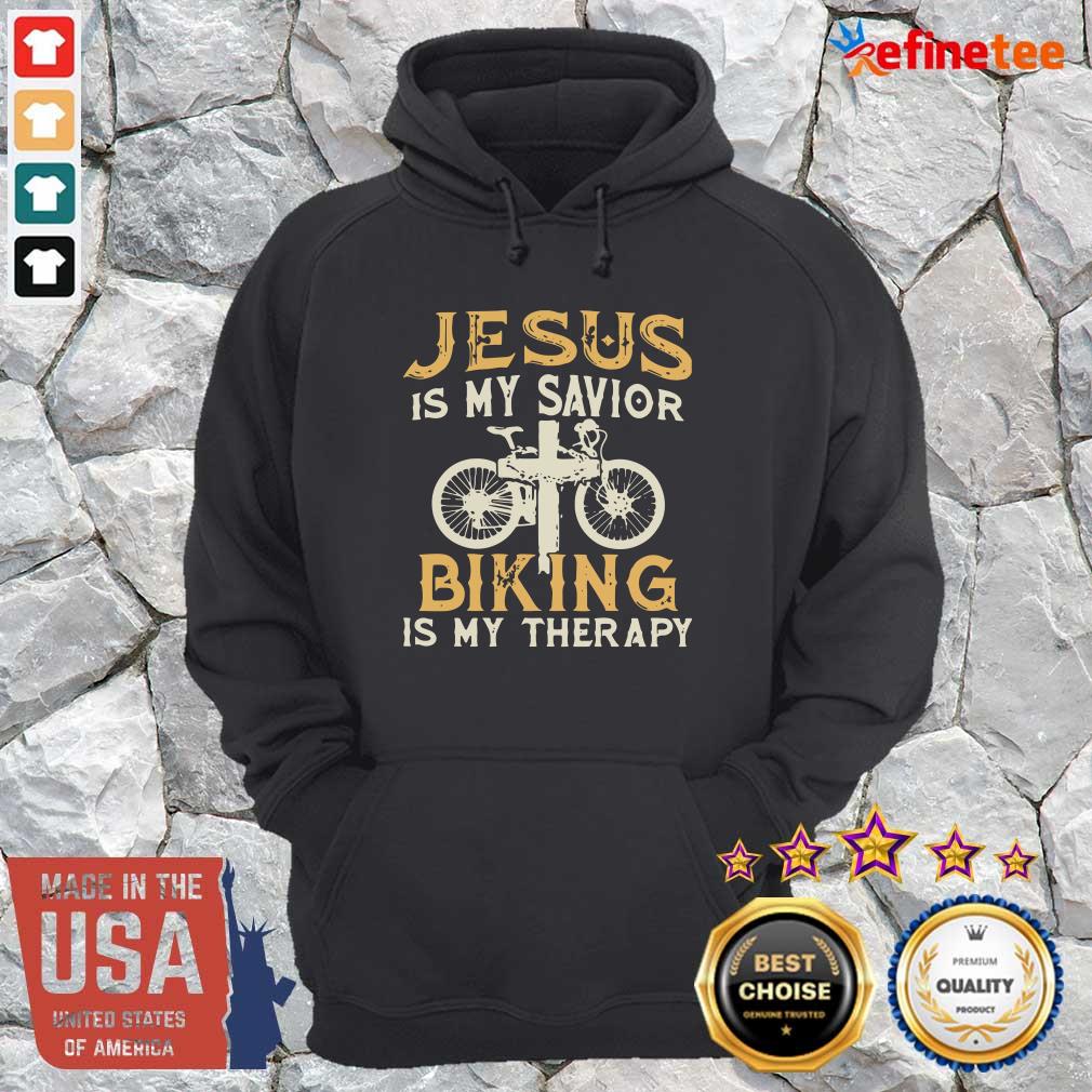 Great Jesus Is My Savior Biking Is My Therapy Shirt