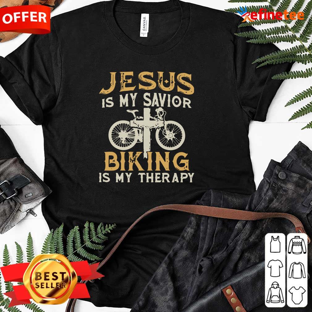 Great Jesus Is My Savior Biking Is My Therapy Shirt