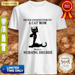 Funny Never Underestimate A Cat Mom With A Nursing Degree Shirt