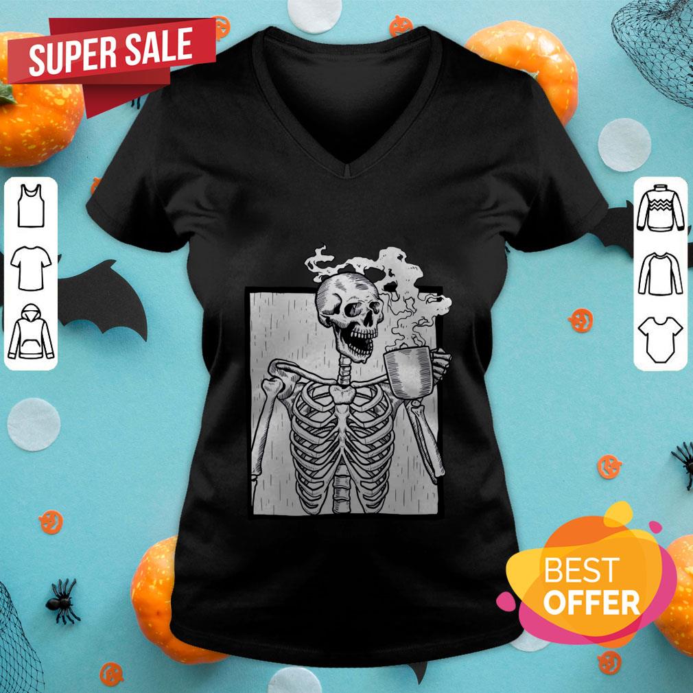 Halloween Coffee Drinking Skeleton Day Of Dead Muertos Shirt