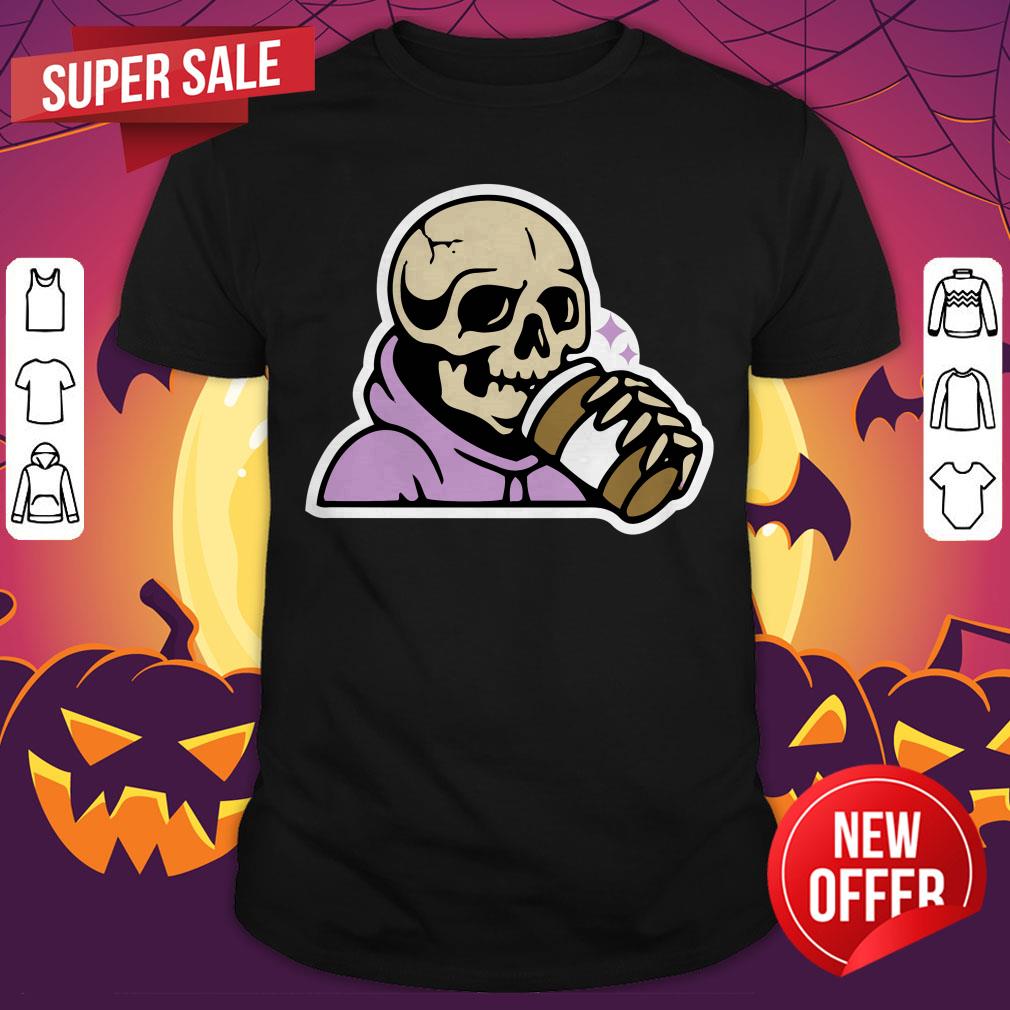 Halloween Coffee Drinking Skeleton Dia De Muertos Day Dead Shirt