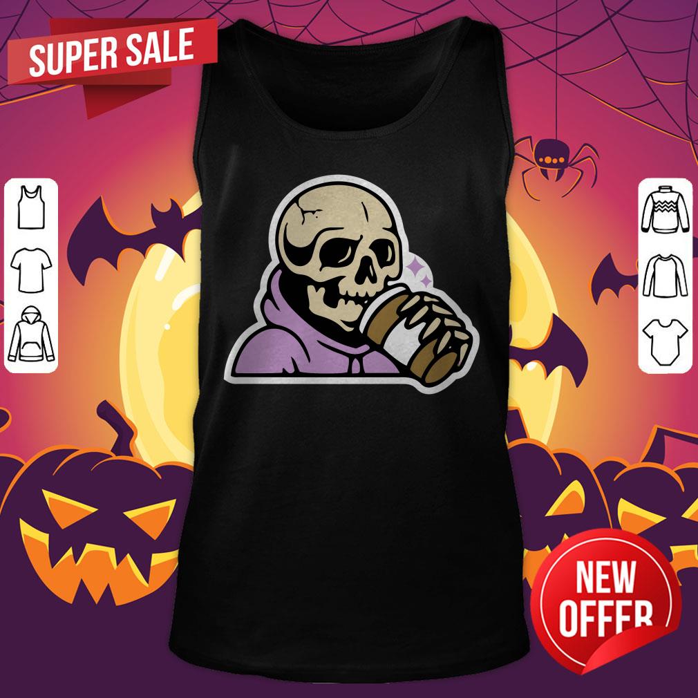 Halloween Coffee Drinking Skeleton Dia De Muertos Day Dead Shirt