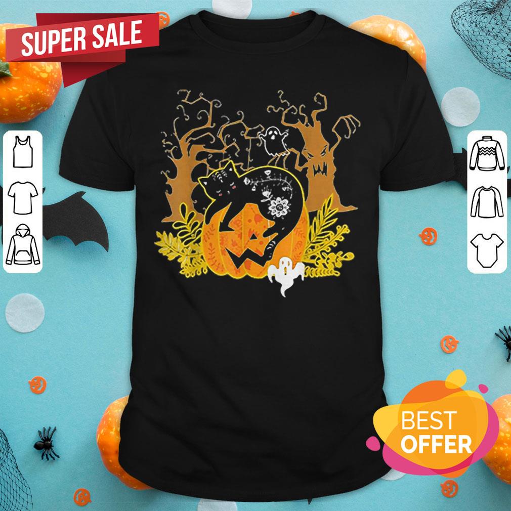 Halloween Costume Cat Pumpkin Black Cat Halloween Tee Shirt