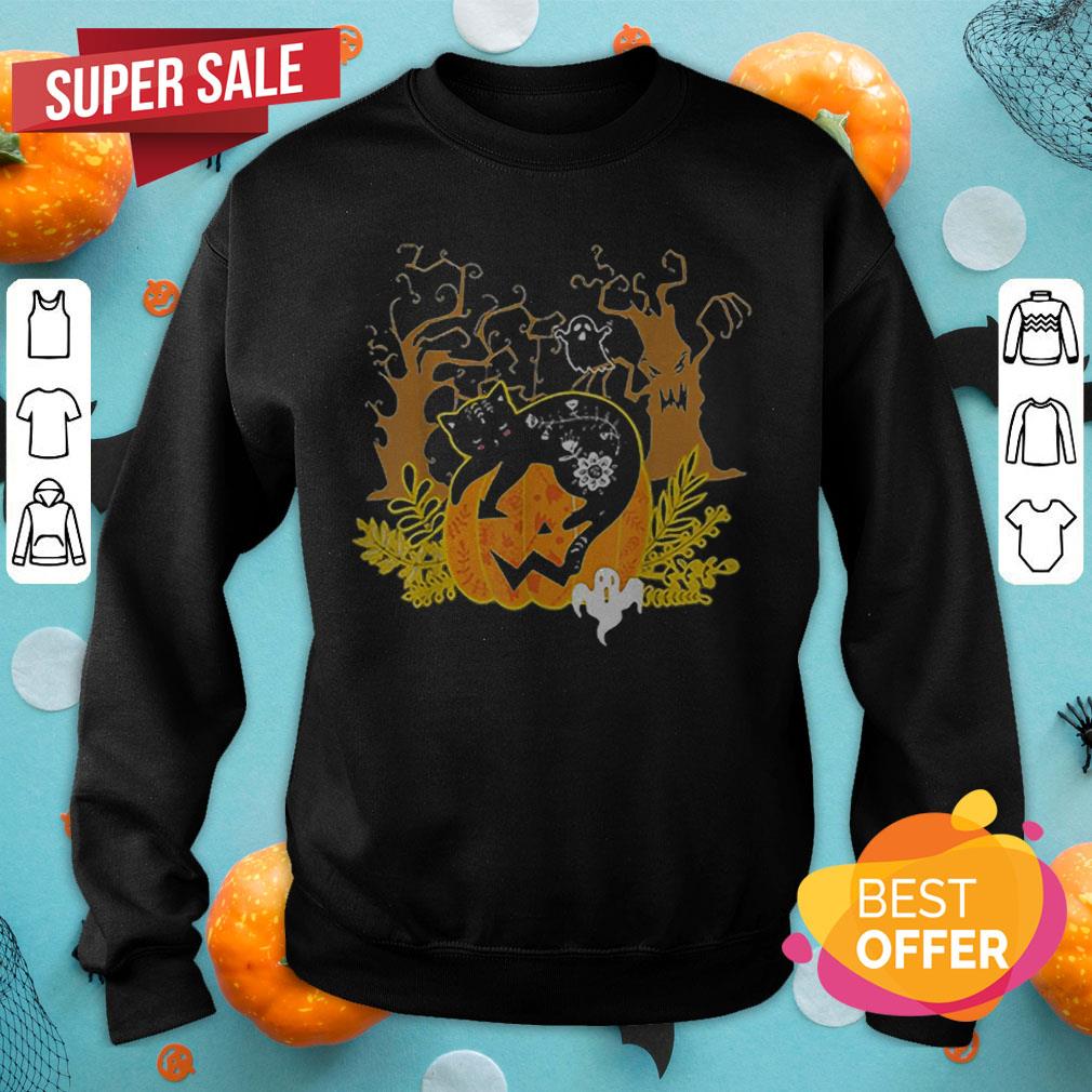 Halloween Costume Cat Pumpkin Black Cat Halloween Tee Shirt