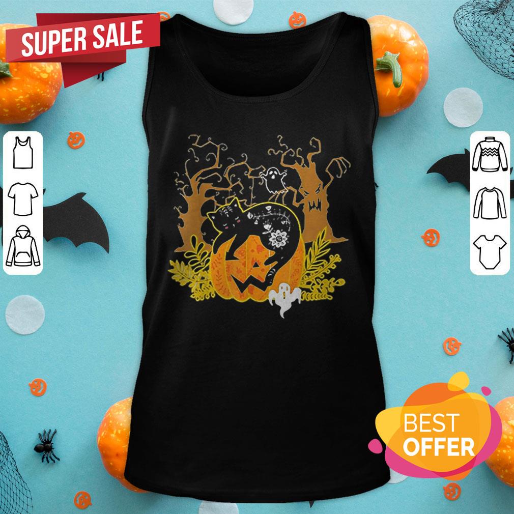 Halloween Costume Cat Pumpkin Black Cat Halloween Tee Shirt