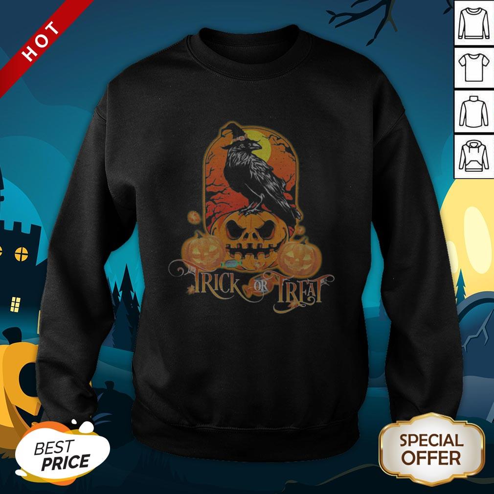 Halloween Raven Witch Trick Or Treat Pumpkins Shirt