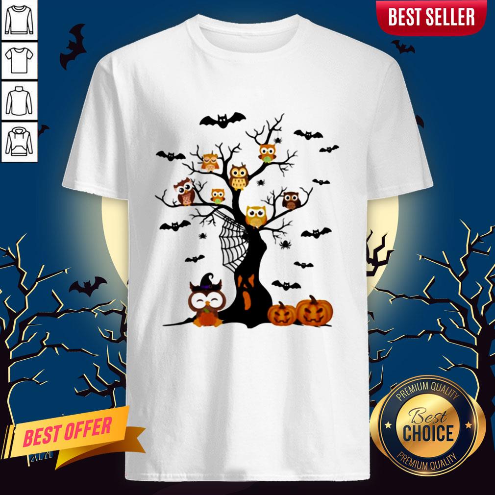 Halloween Tree Owls Witch Pumpkin Shirt