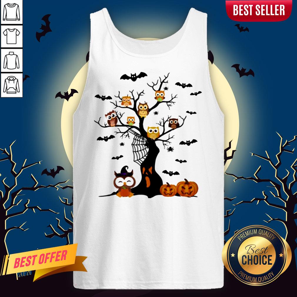 Halloween Tree Owls Witch Pumpkin Shirt