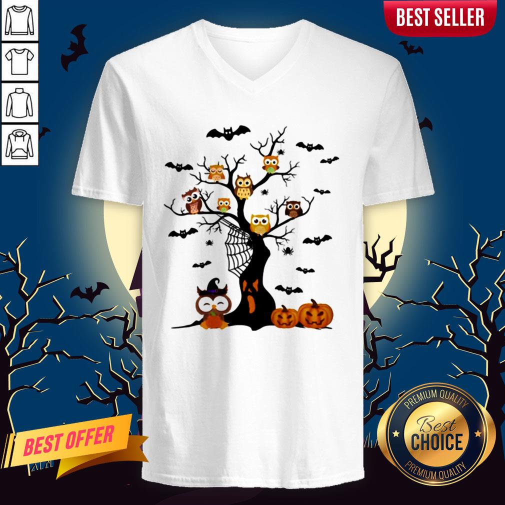 Halloween Tree Owls Witch Pumpkin Shirt