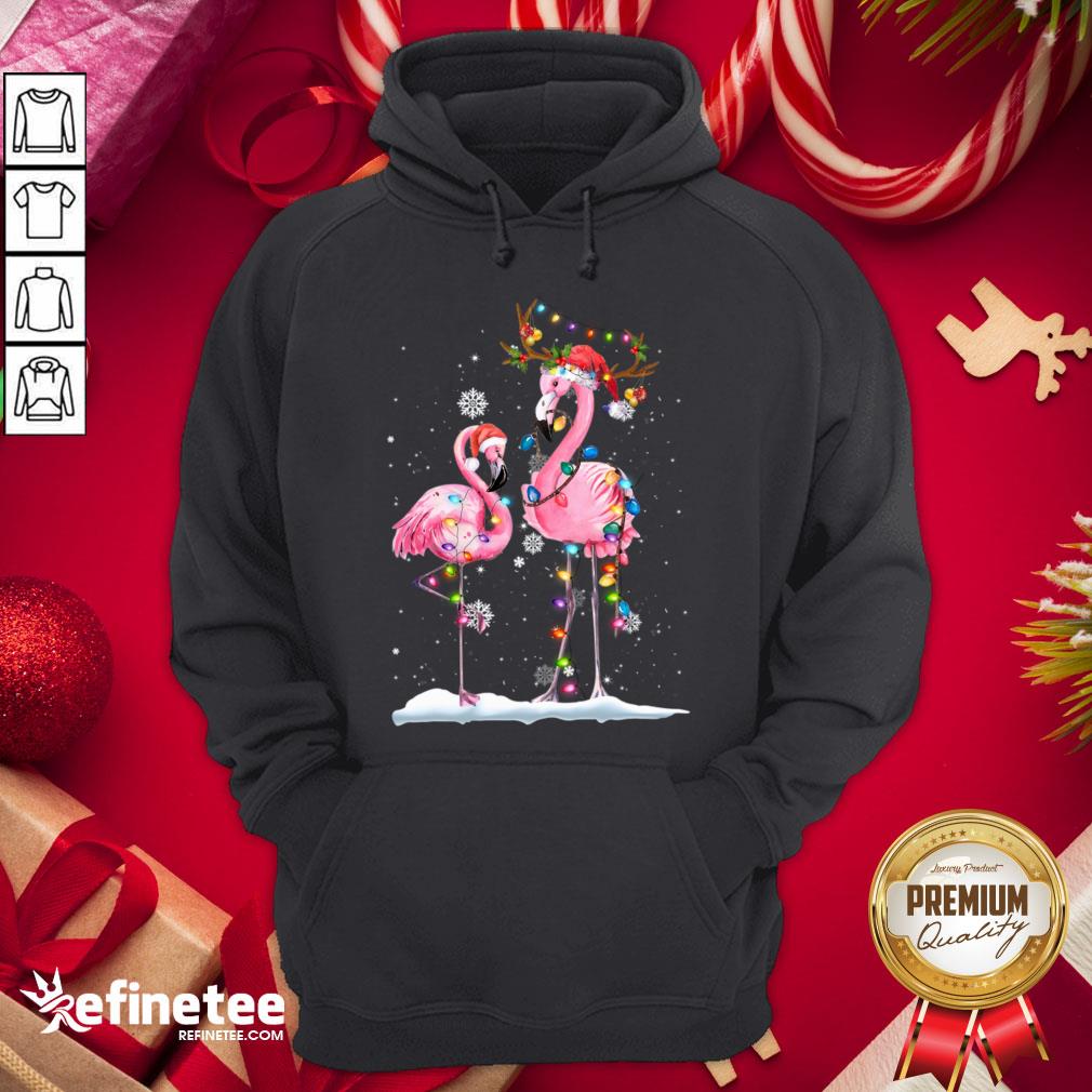 Happy Christmas Flamingo Santa Hat Xmas Lights Flamingo Loves Shirt