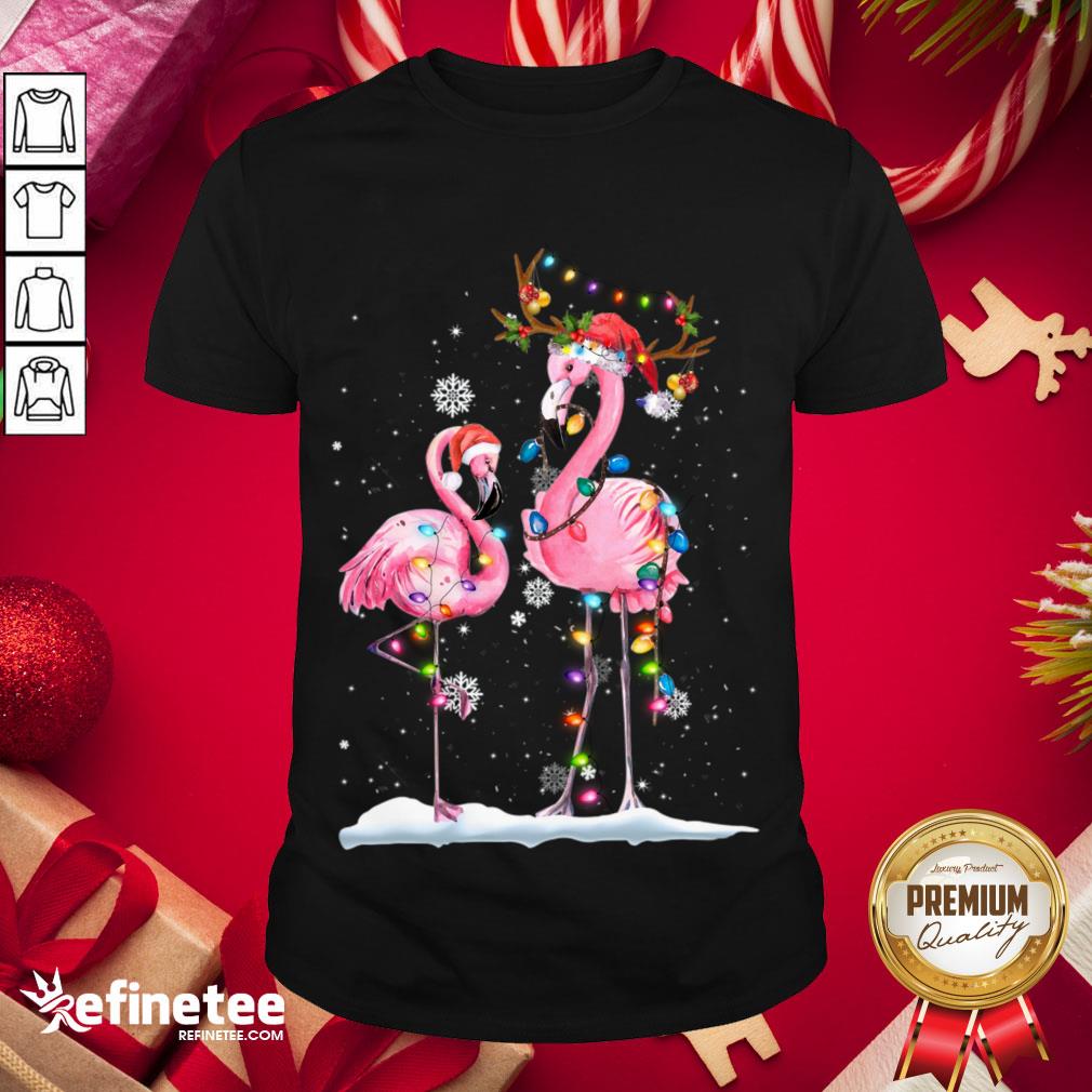 Happy Christmas Flamingo Santa Hat Xmas Lights Flamingo Loves Shirt