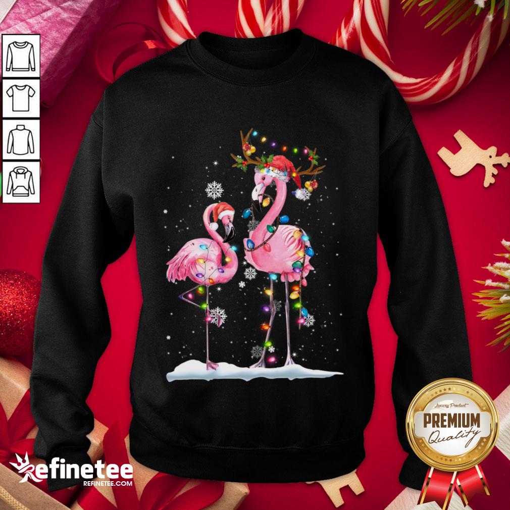 Happy Christmas Flamingo Santa Hat Xmas Lights Flamingo Loves Shirt