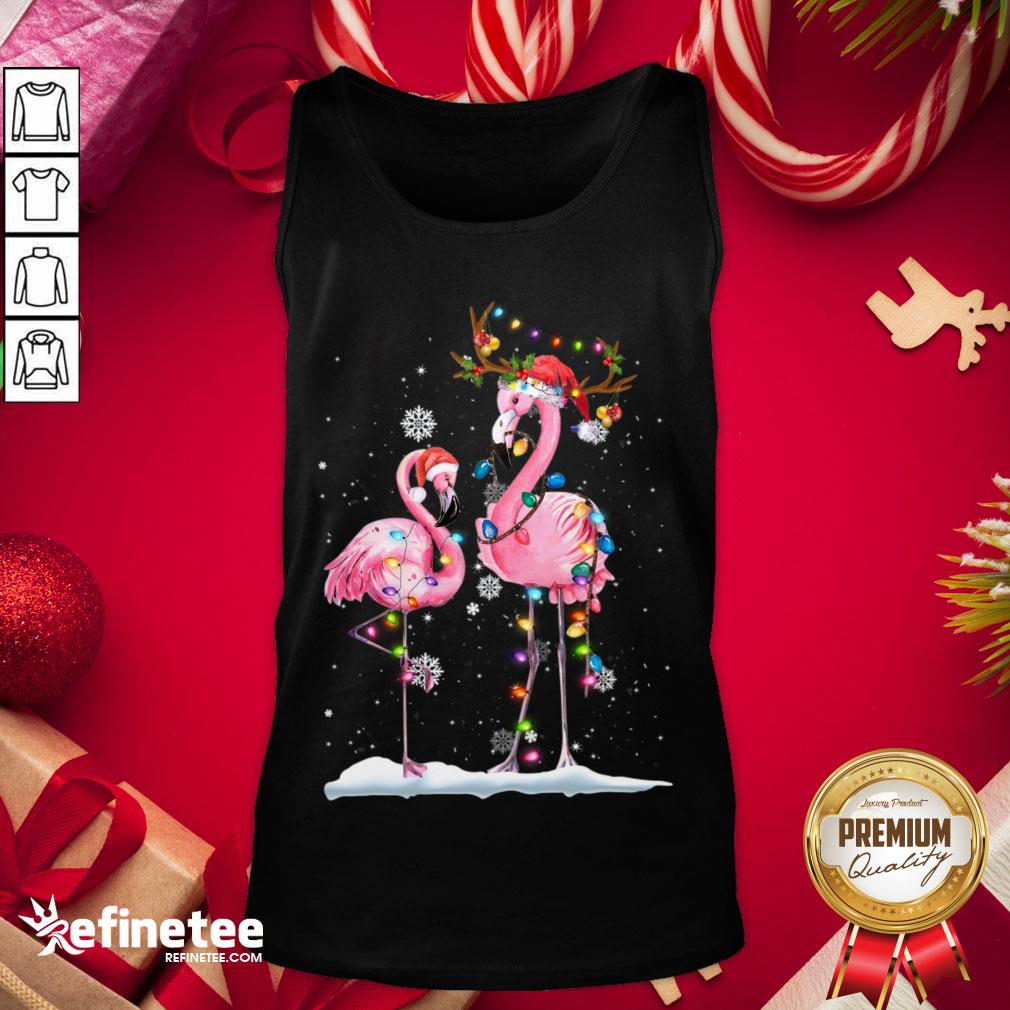 Happy Christmas Flamingo Santa Hat Xmas Lights Flamingo Loves Shirt