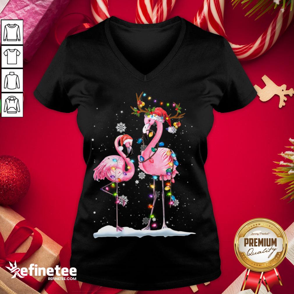 Happy Christmas Flamingo Santa Hat Xmas Lights Flamingo Loves Shirt