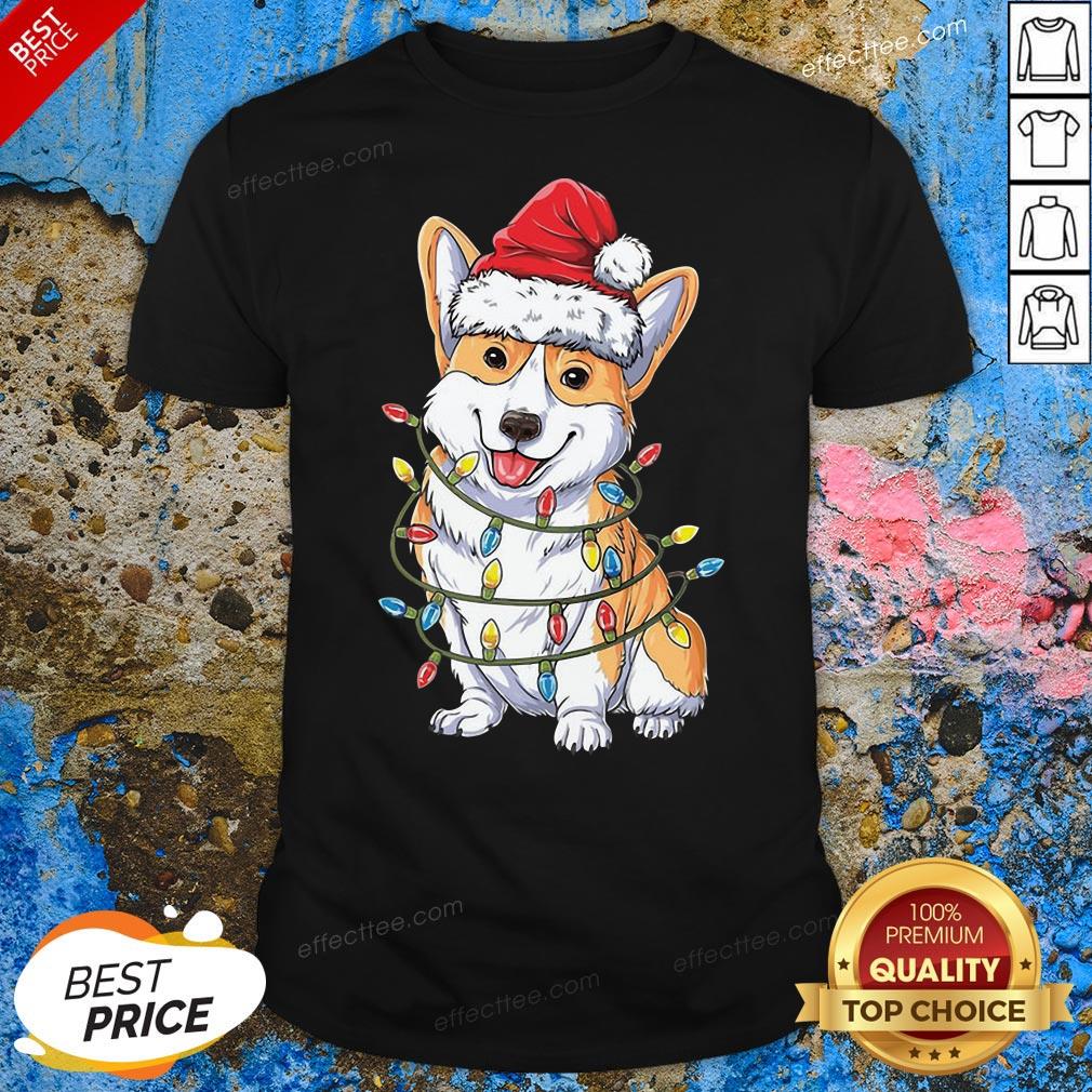 Happy Corgi Santa Hat Christmas Light Shirt