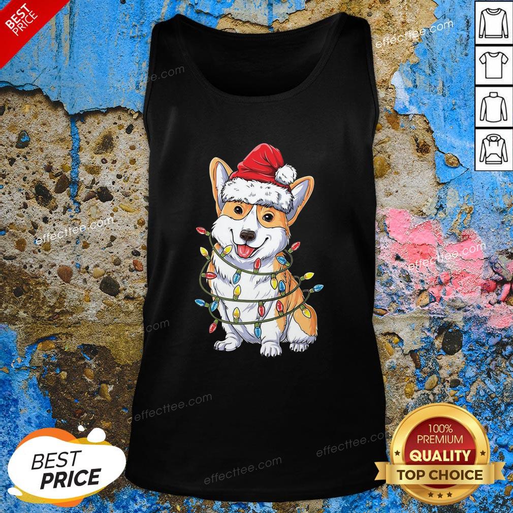 Happy Corgi Santa Hat Christmas Light Shirt