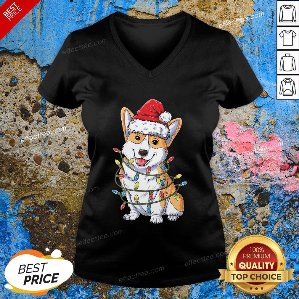 Happy Corgi Santa Hat Christmas Light Shirt