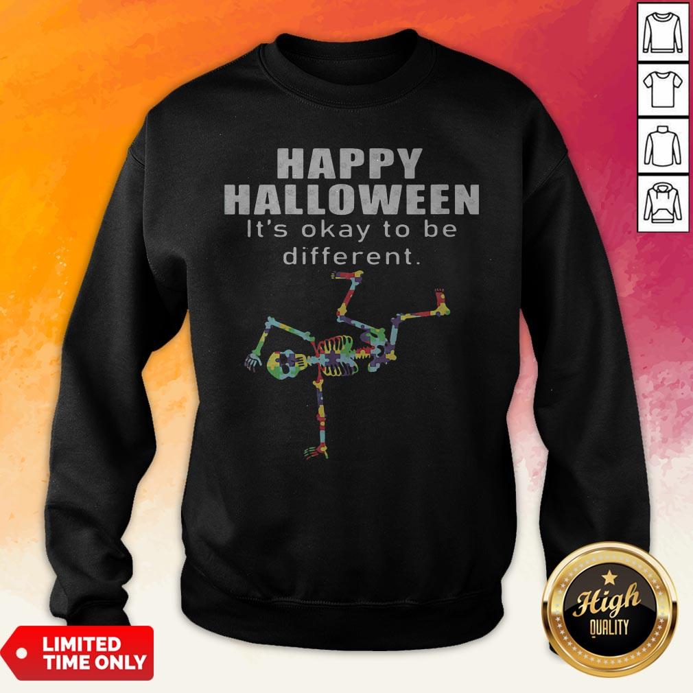 Happy Halloween It's Okay To Be Different Skeleton Autism Shirt