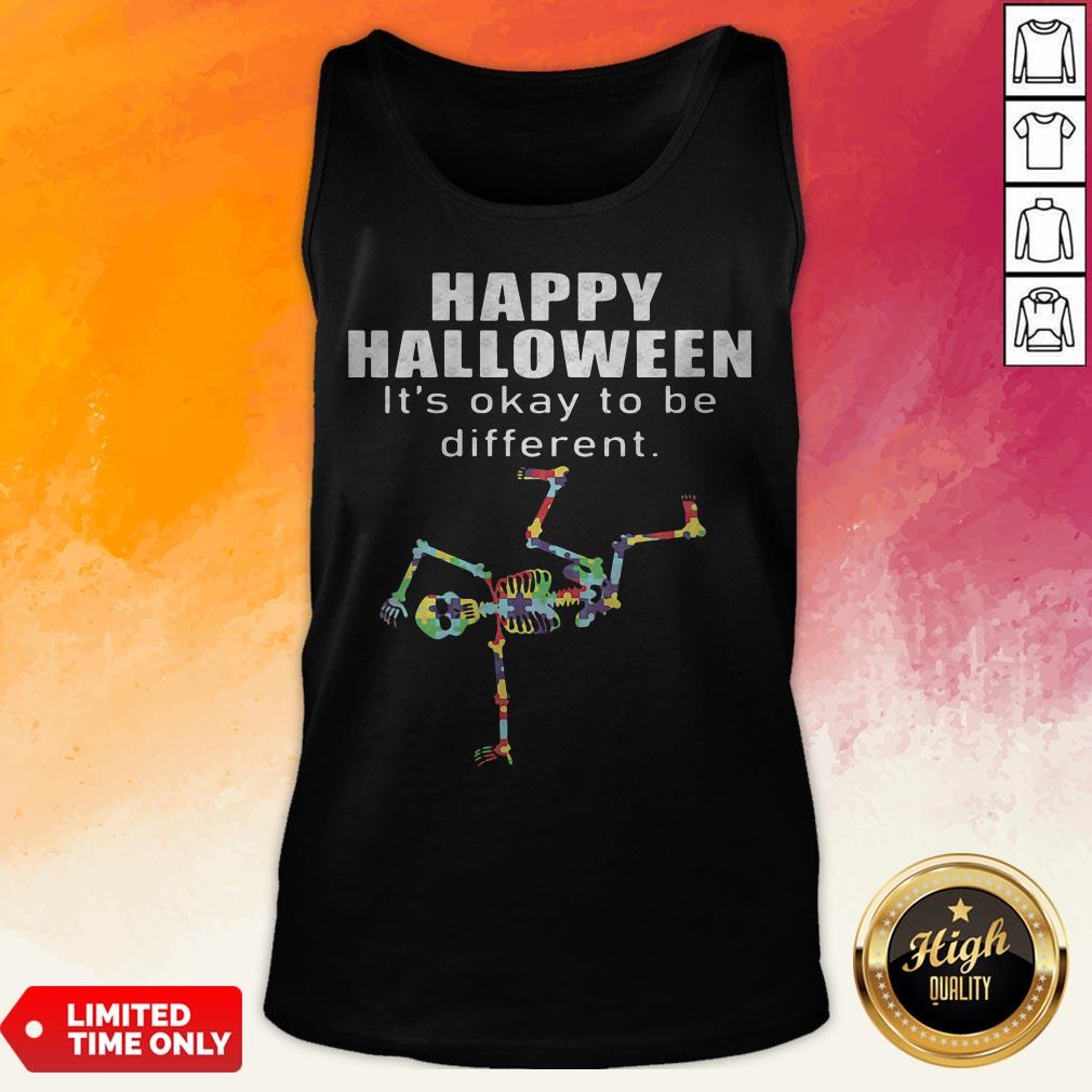 Happy Halloween It's Okay To Be Different Skeleton Autism Shirt