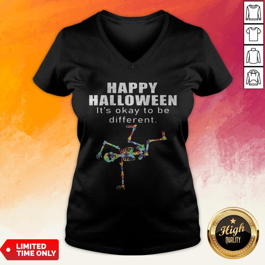 Happy Halloween It's Okay To Be Different Skeleton Autism Shirt