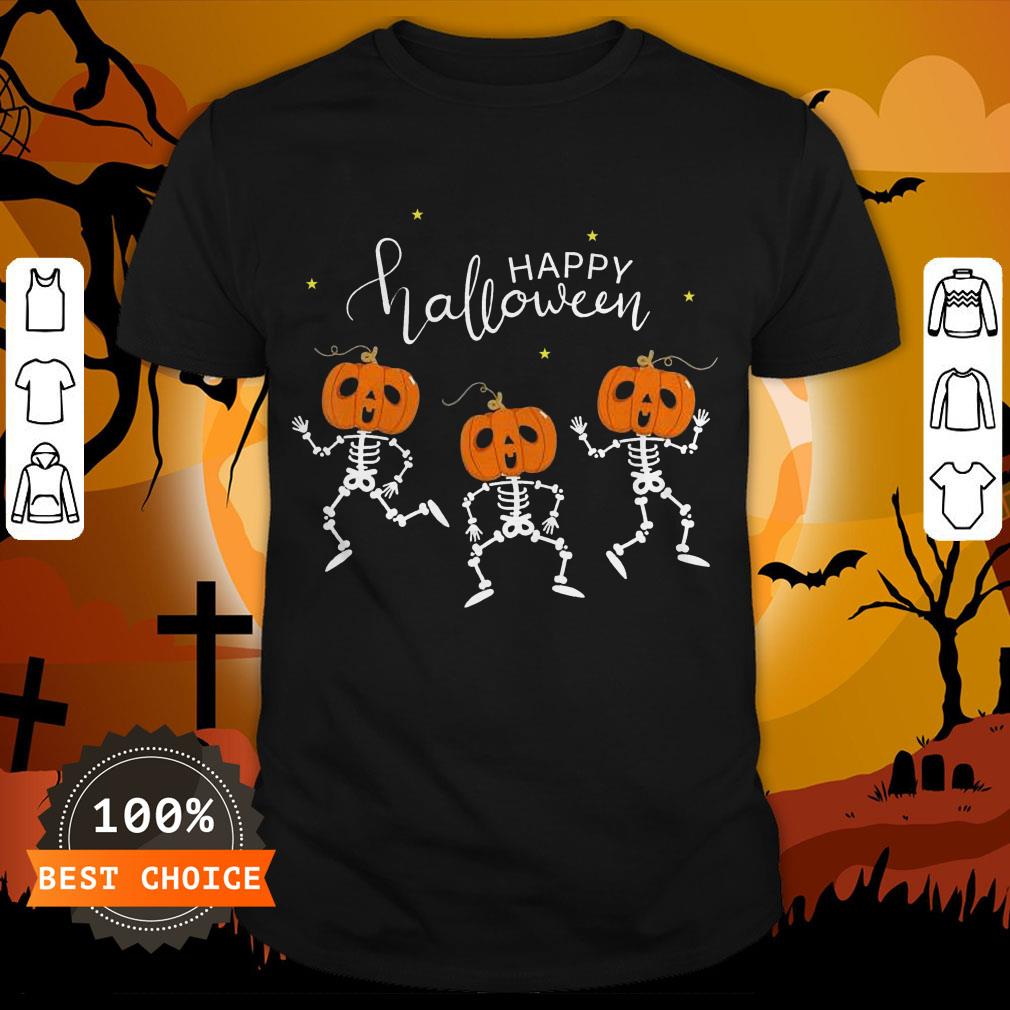 Happy Halloween Shirt Funny Dancing Skeletons Pumpkin Face T-Shirt