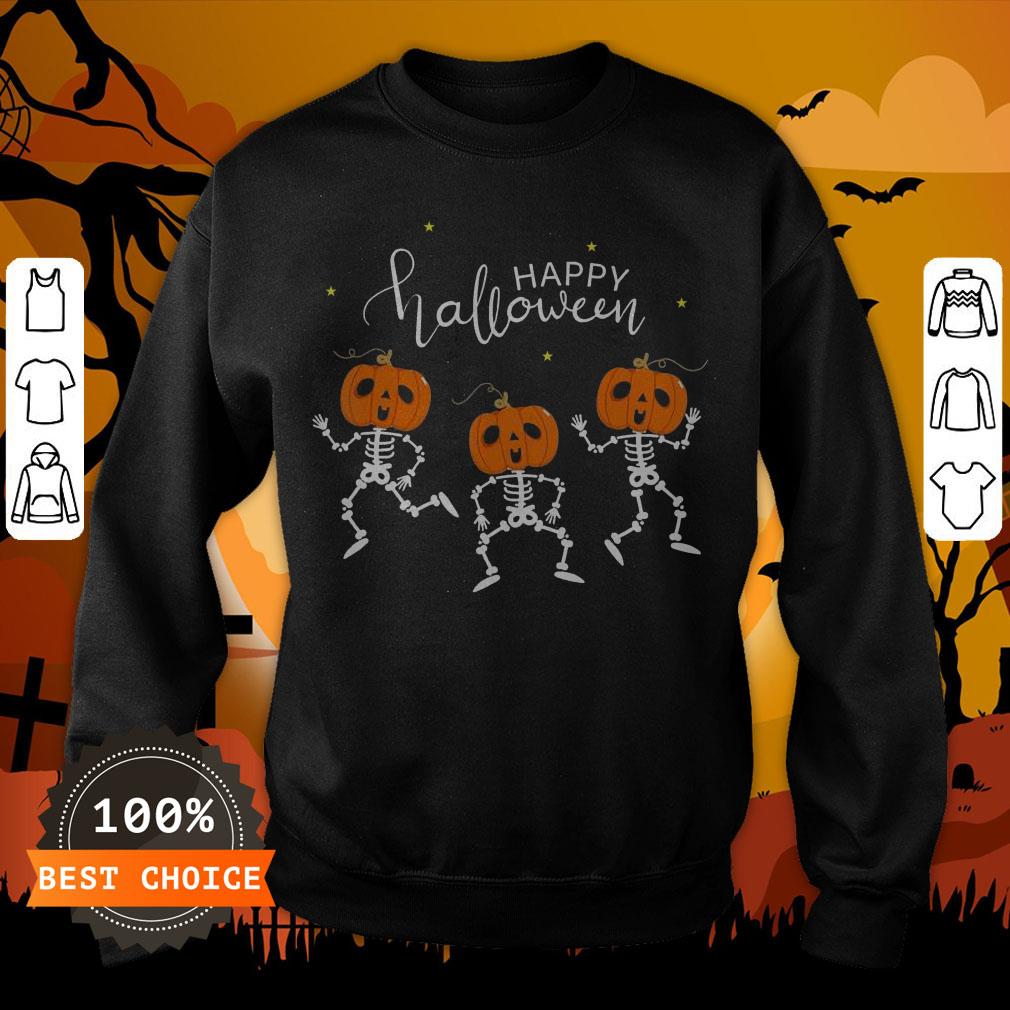 Happy Halloween Shirt Funny Dancing Skeletons Pumpkin Face T-Shirt