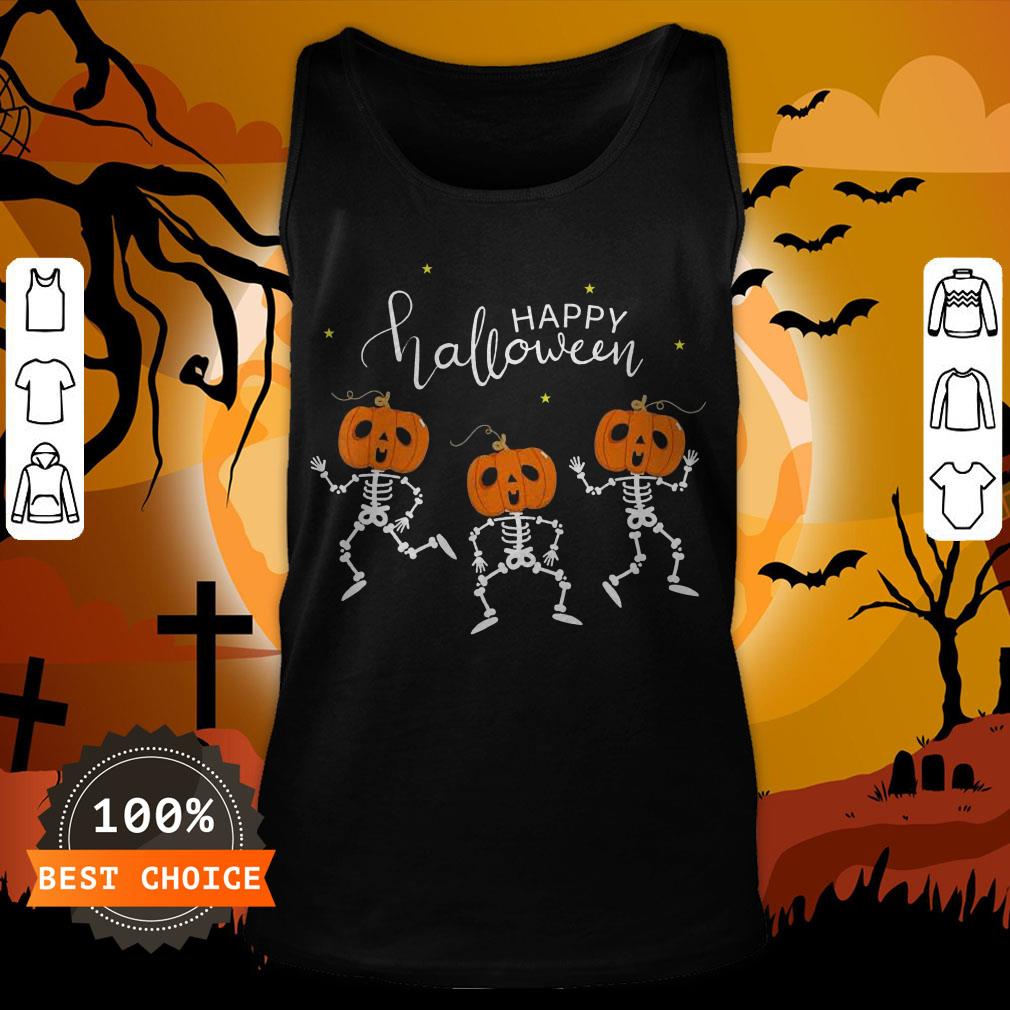 Happy Halloween Shirt Funny Dancing Skeletons Pumpkin Face T-Shirt