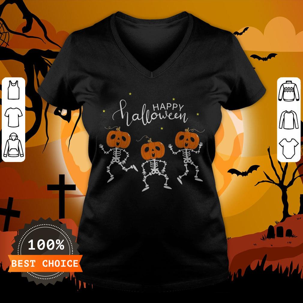 Happy Halloween Shirt Funny Dancing Skeletons Pumpkin Face T-Shirt