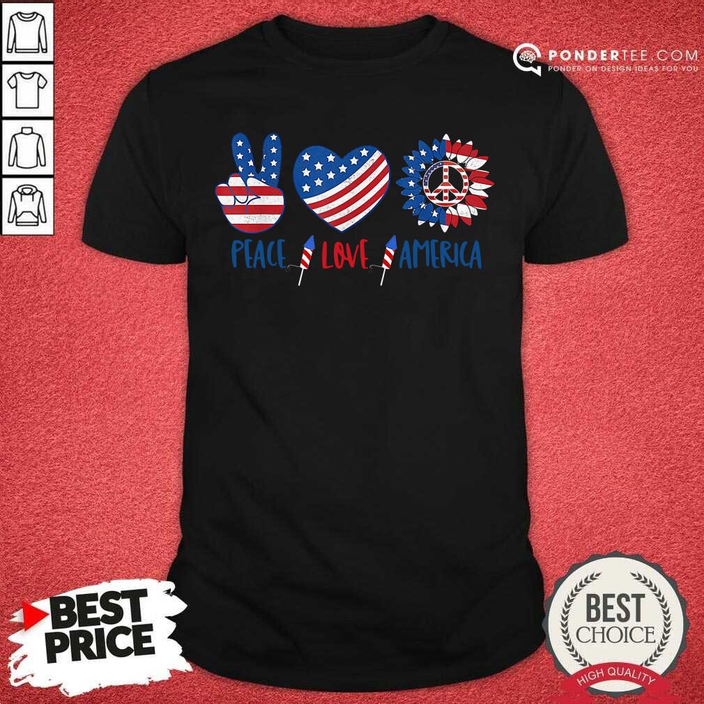 Hippie Peace Love America Flag Sunflower Shirt