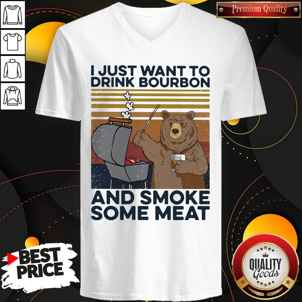 Hot Bear I Just Want To Drink Bourbon And Smoke Some Meat Vintage Retro Shirt